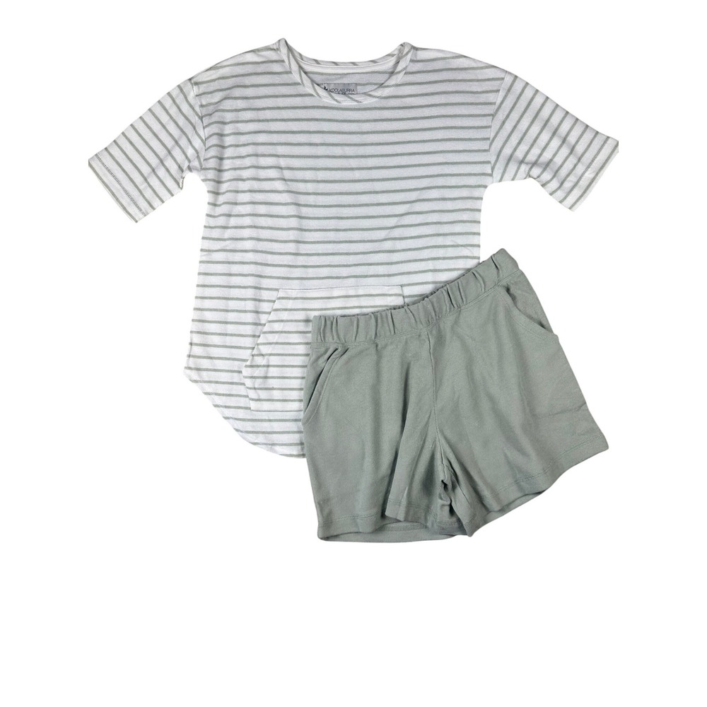 Koolaburra by UGG Womens XS Casual Set Sage Green Striped Top Shorts Lounge 2pc